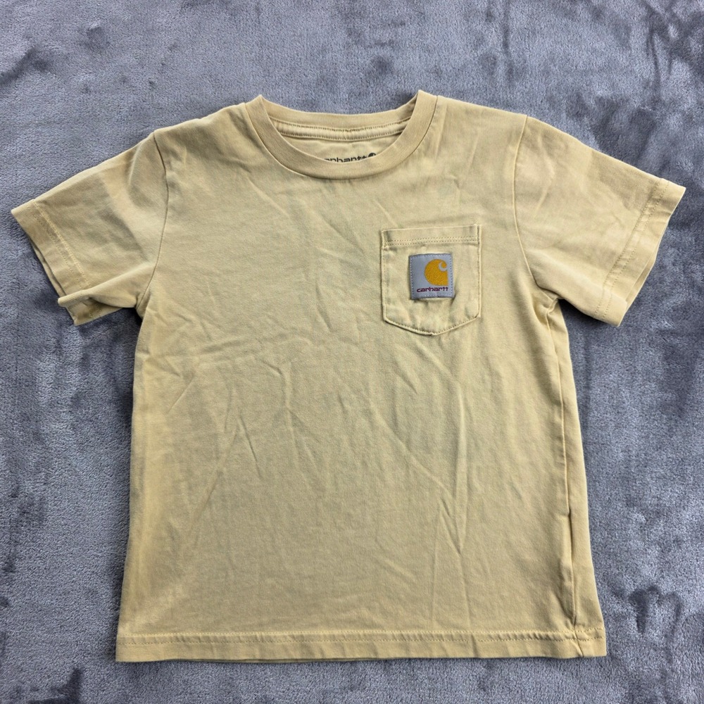 Carhartt Pocket T-Shirt Kids Size 4 Tan Hunting Dog Graphic Short Sleeve‎ Tee